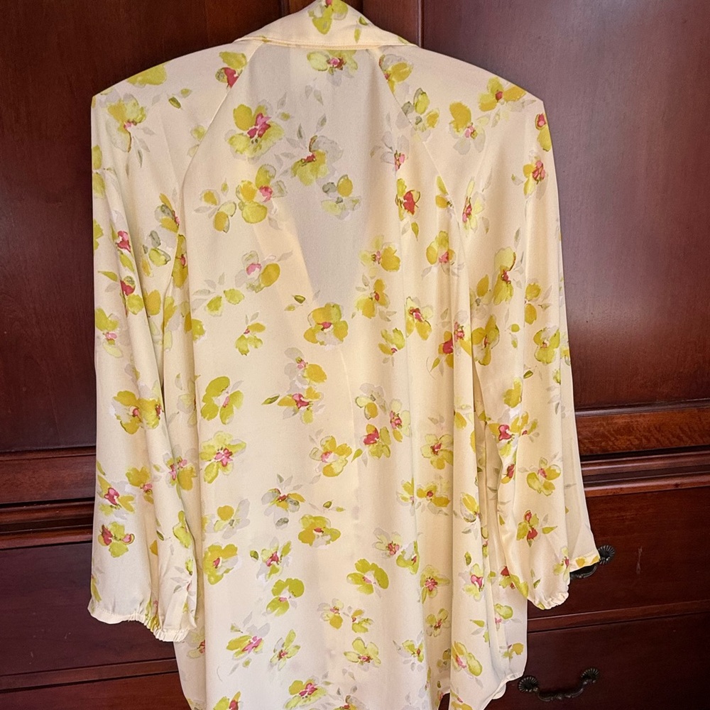 CAbi Cream Top with Yellow and Pink Floral Design